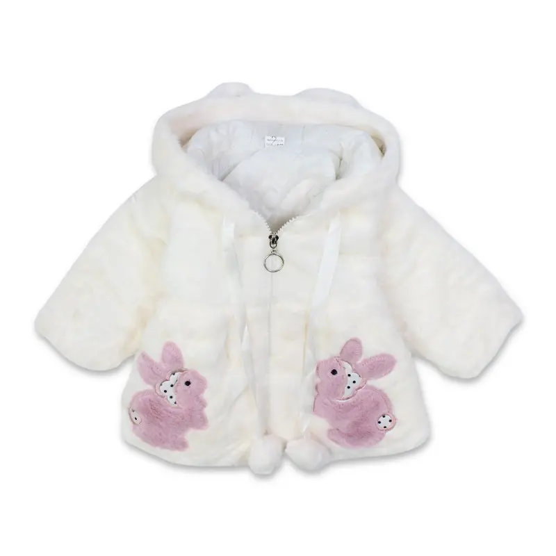 Girls Fleeced Jacket - Off-White with Bunny Detail