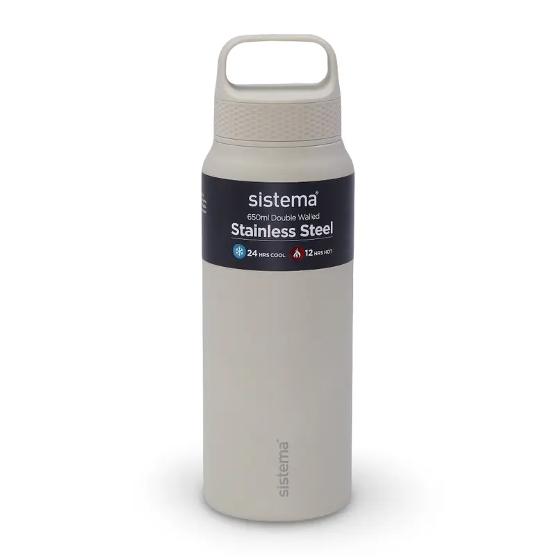 Sistema Double Walled Stainless Steel Water Bottle  Beige (650ml)
