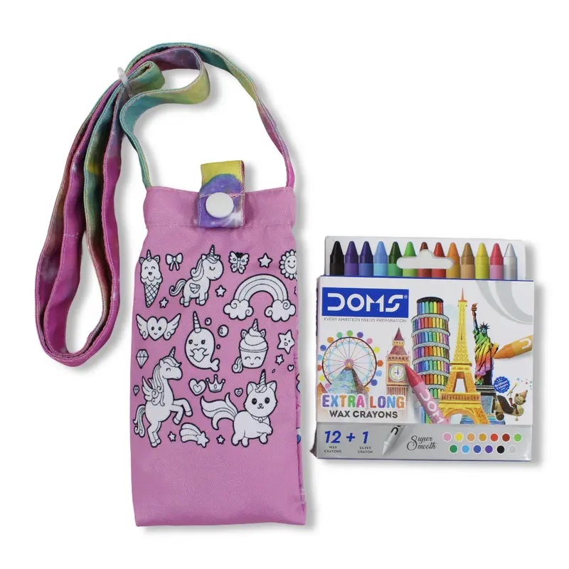 Unicorn Coloring Mobile Case with Extra Long Wax Crayons 12 Colours + 1 Silver