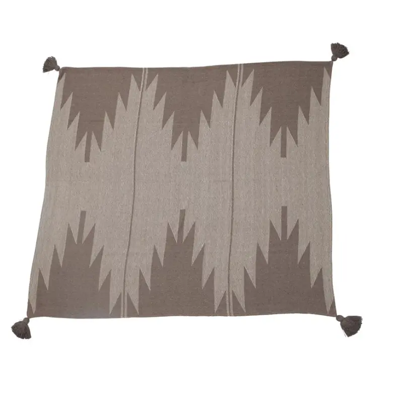 Woven Throw with Tassels - Tan Aztec Pattern