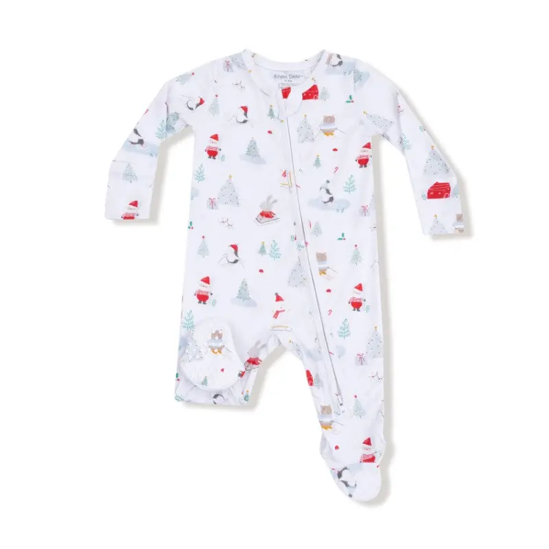 2 Way Zipper Footie - Santa Ski Friends