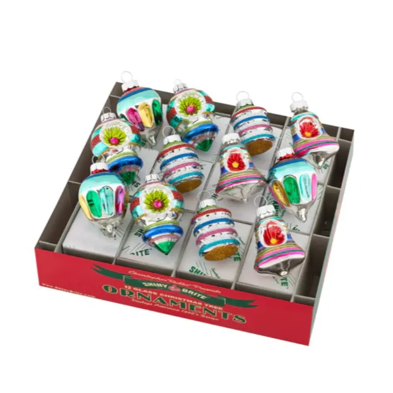 Shiny Brite - Christmas Confetti Ornaments - Decorated Shapes - Set of 12