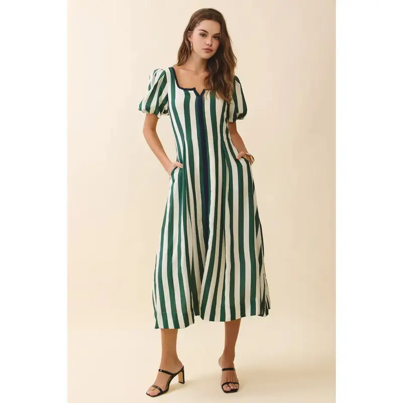 Square Neck Midi Dress - Green