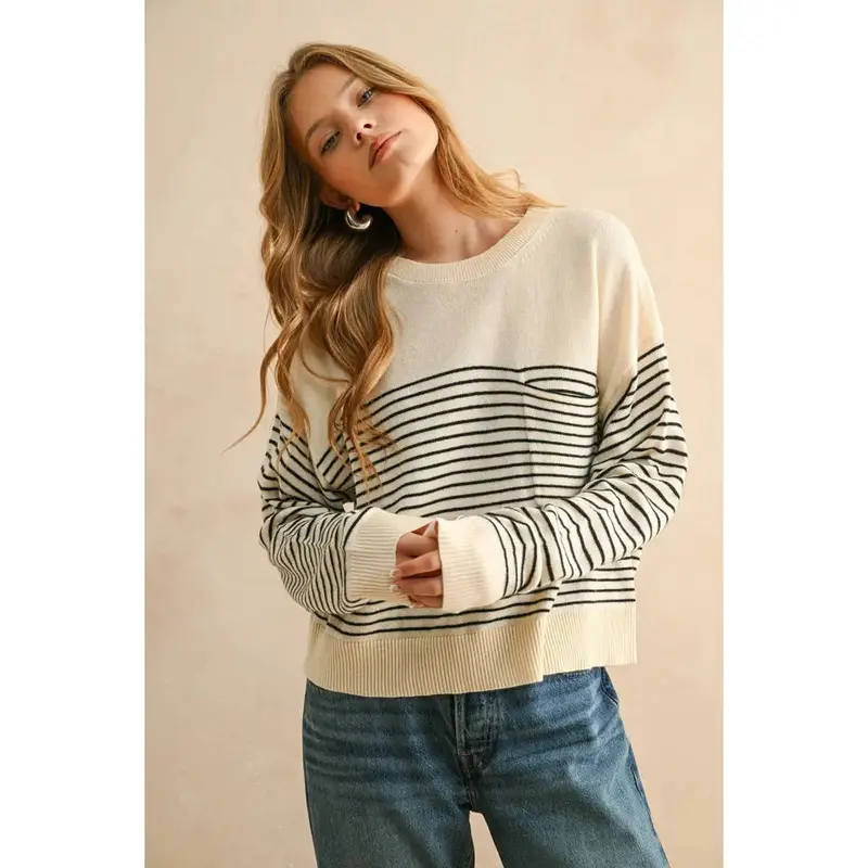 Stripe Knitted Sweater - Cream & Black