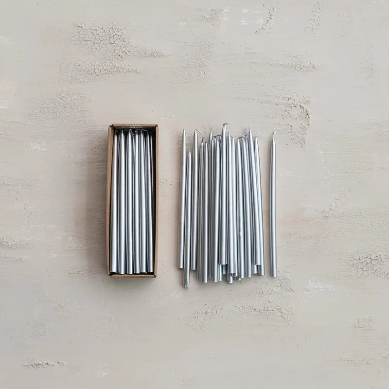 Unscented Thin Taper Candles - Silver