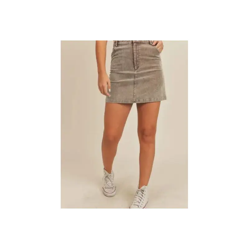 Washed Corduroy Mini Skirt - Washed Brown