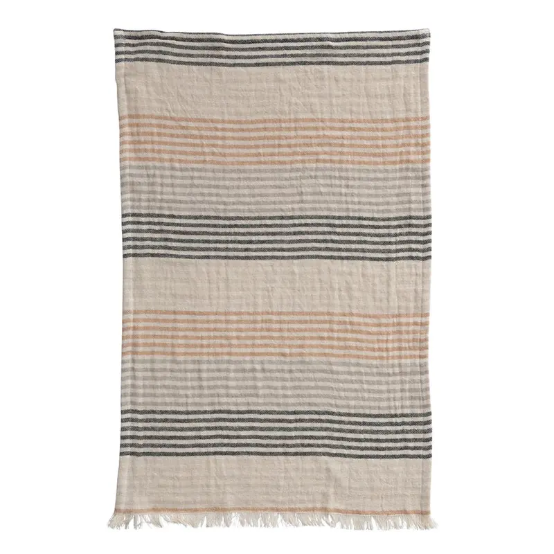 Woven Cotton Double Cloth Yarn Dyed Tea Towel with Fringe
