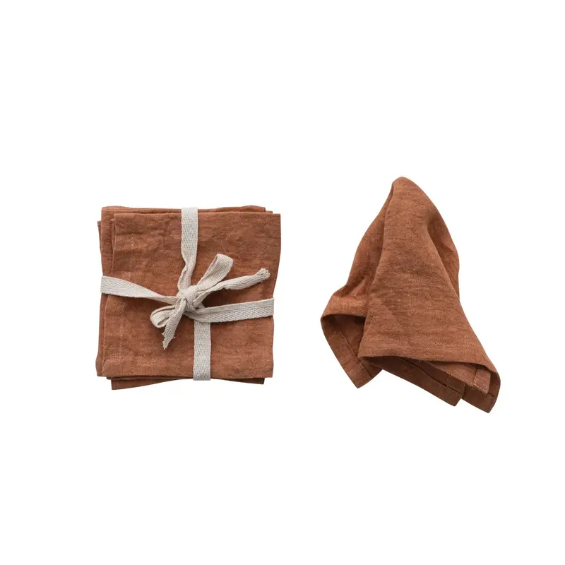 Stonewashed Linen Cocktail Napkins - Burnt Orange - Set of 4