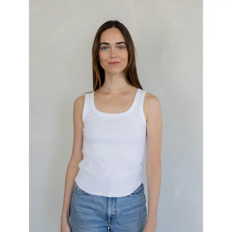 Scoop Neck Ribbed Tank - Ivory