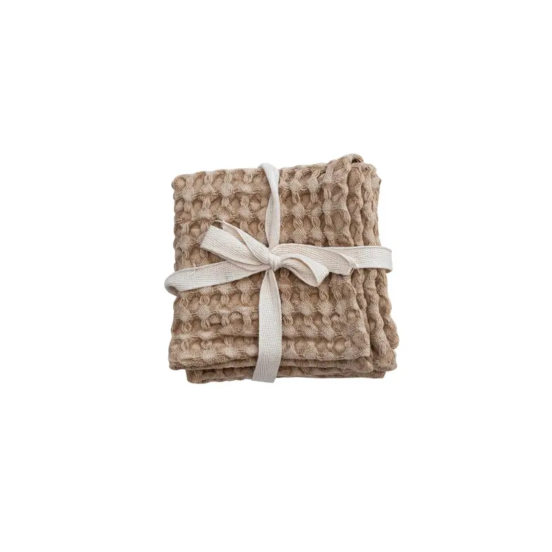 Square Stonewashed Cotton Waffle Dishcloths - Camel - Set of 3