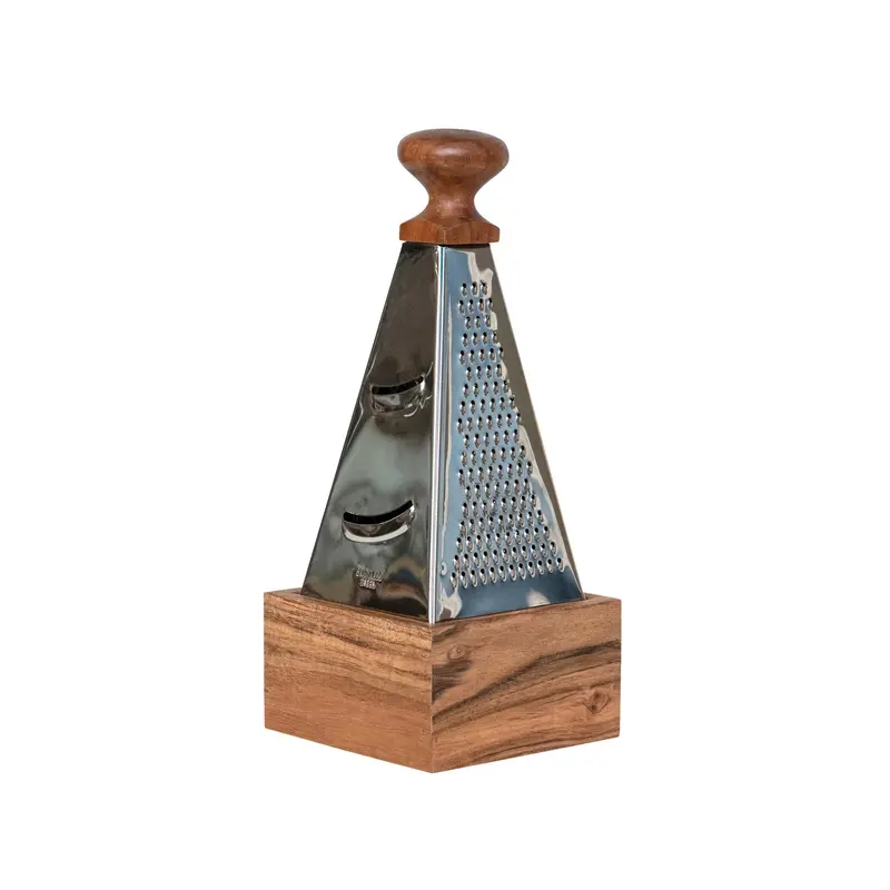 Stainless Steel Grater with Acacia Handle + Base