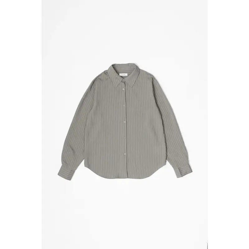 The Jill Top - Pinstripe Button-Down - Olive Grey