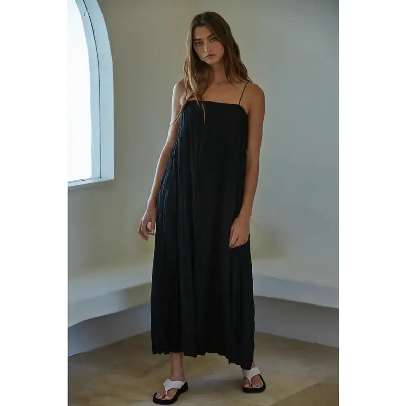 Tube Neck Spaghetti Strap Maxi Dress - Black