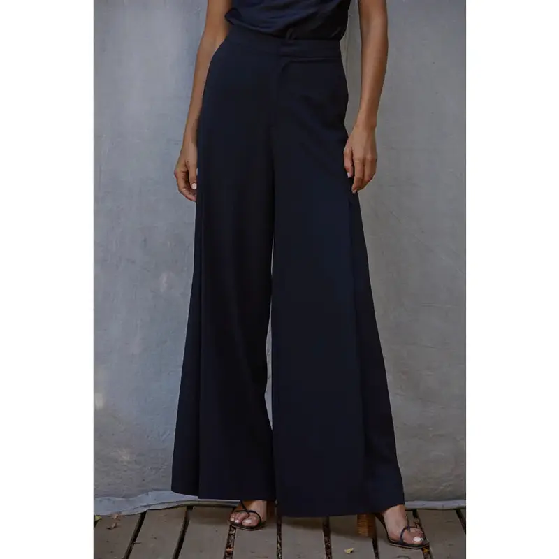 Woven High Waist Wide Leg Trousers - Black