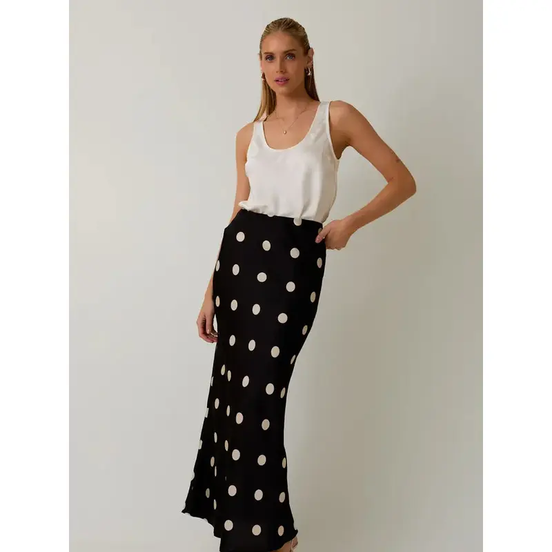Satin Midi Skirt - Polka Dot