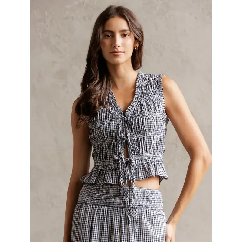 Smocked Gingham Top - Black & White