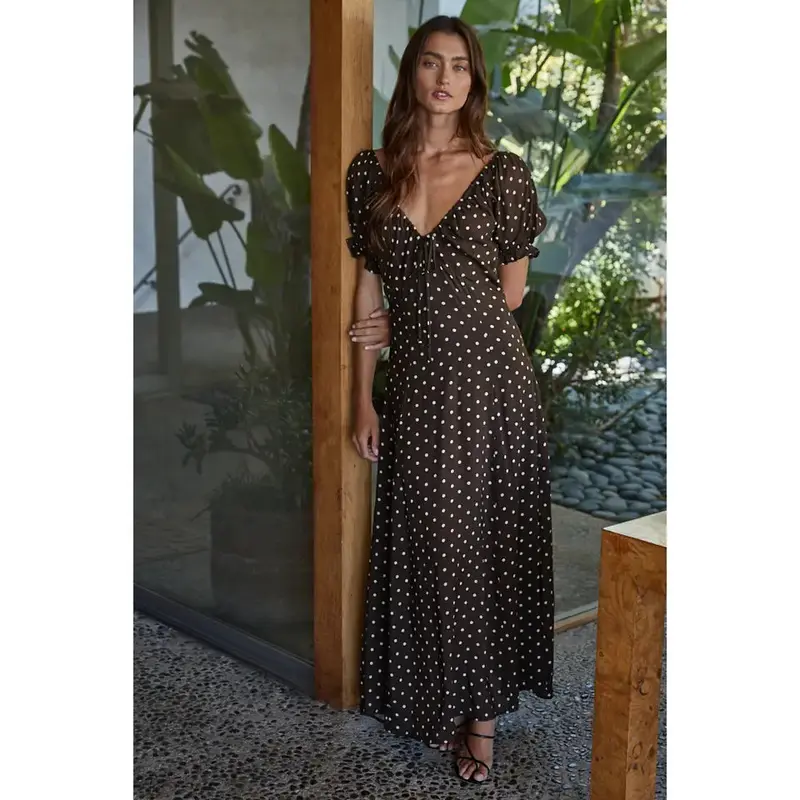 Woven Polka Dot Dress - Brown