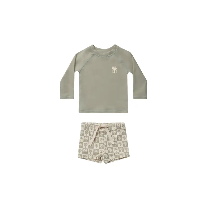Rylee + Cru - Rash Guard Boy Set - Palm Check