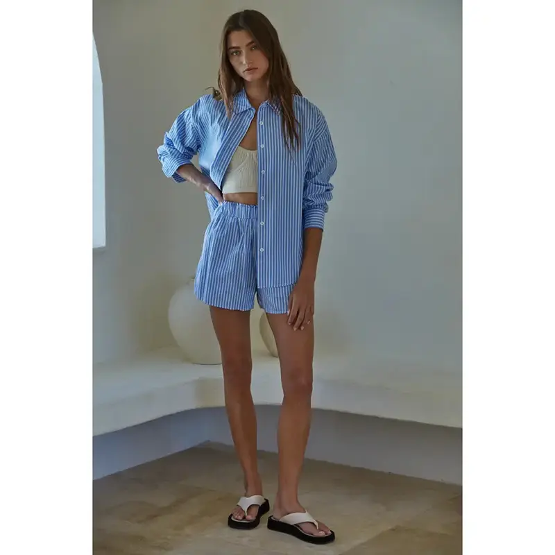 Striped Button Down Shirt - Blue + White Stripe