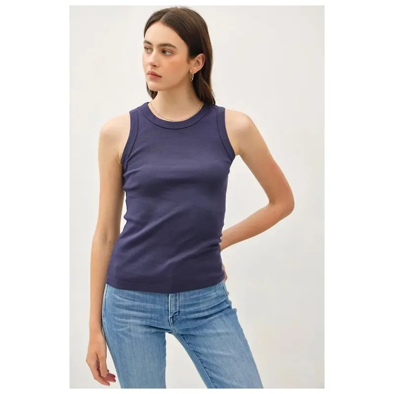 Round Neck Basic Tank - Navy