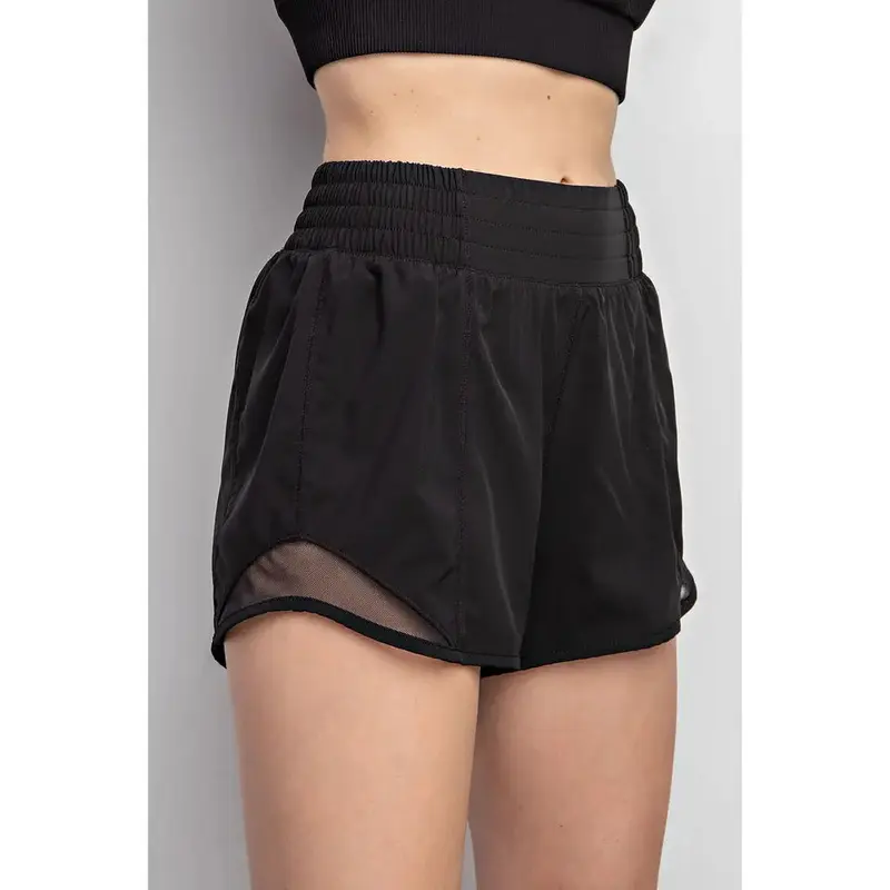 Stretch Woven Active Short with Mesh - Black