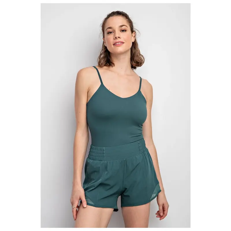 Stretch Woven Active Short with Mesh - Everglade Green