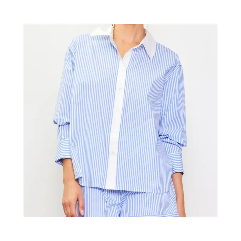 Striped Long Sleeve Shirt - Blue + White