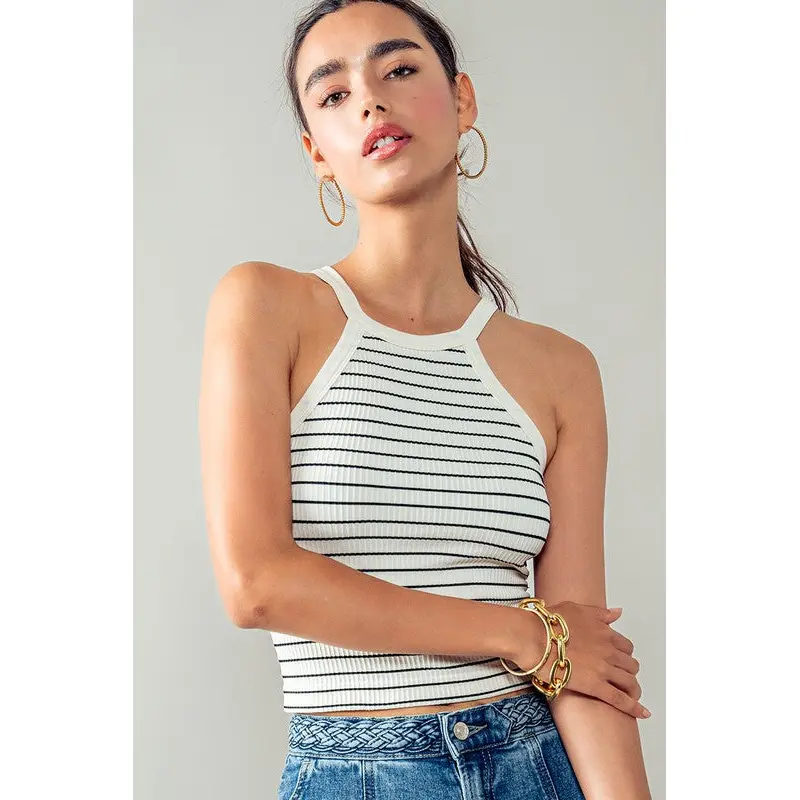 Striped Ribbed Tank - Cream