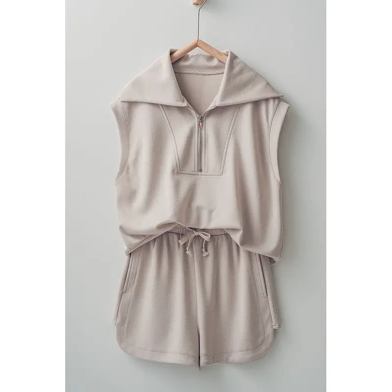 Triumph Set - Quarter Zip + Sweat Shorts - Stone