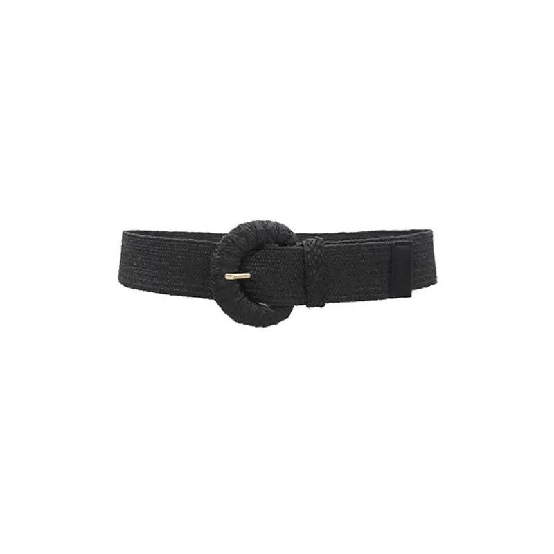 Wrapped Half Moon Straw Belt - Black