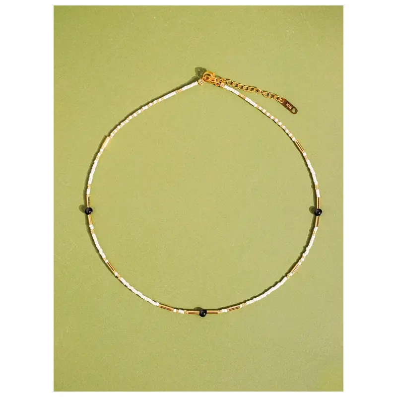 18K Handmade Bohemian Beaded Stack Necklace - Nyx-White