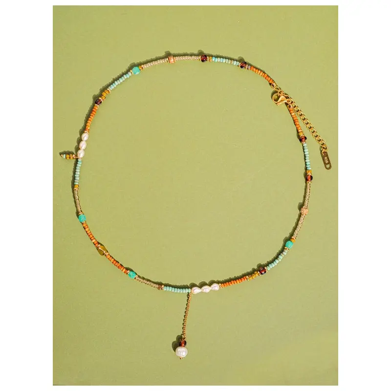 18K Handmade Bohemian Beaded Stack Necklace - Sapphira-Turquoise
