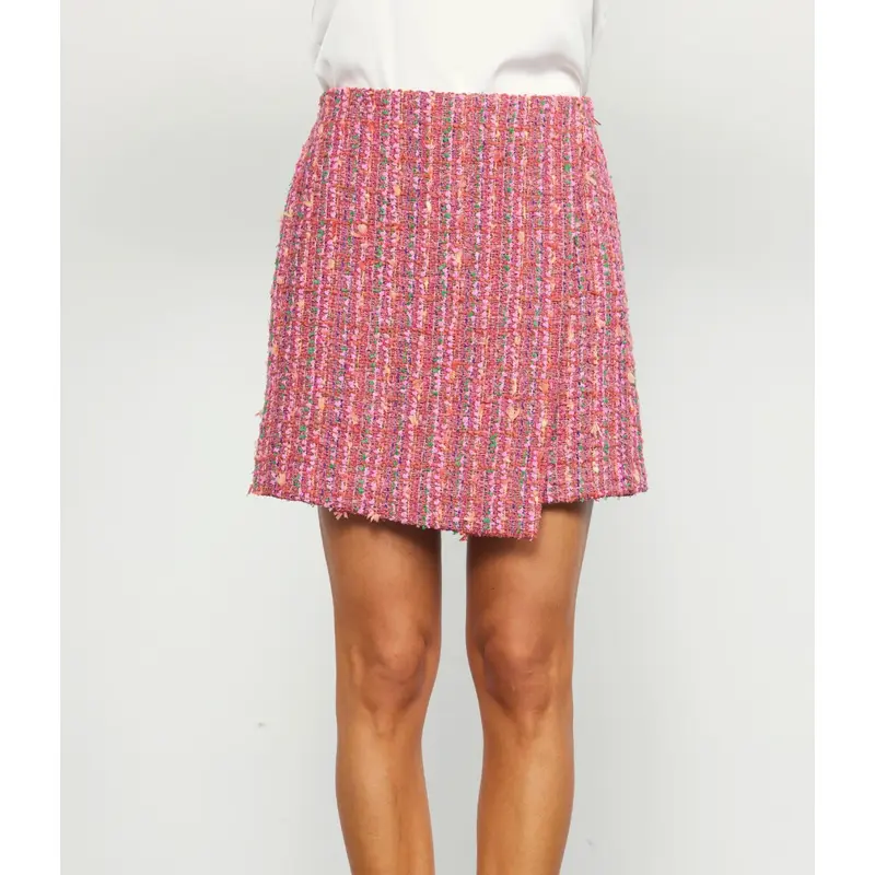 Tweed Wrap Mini Skirt - Pink Multi