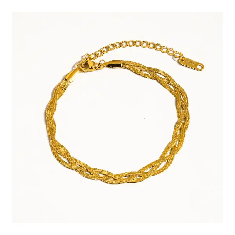 Yvet 18K Gold Non-Tarnish Braided Snake Chain Bracelet - Gold