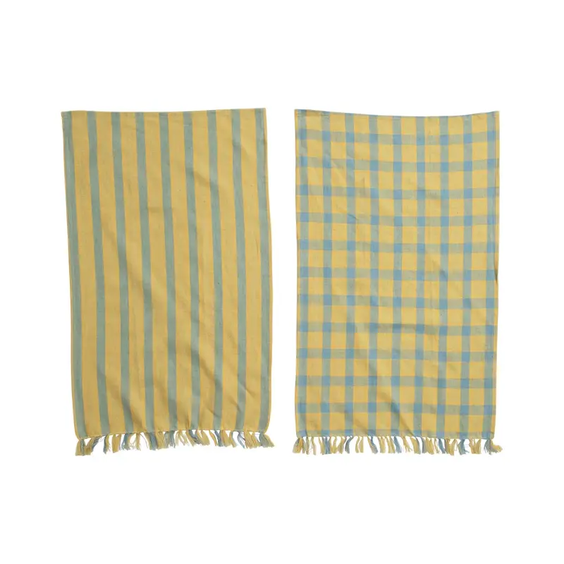 Woven Cotton & Linen Tea Towel with Fringe - Set of 2
