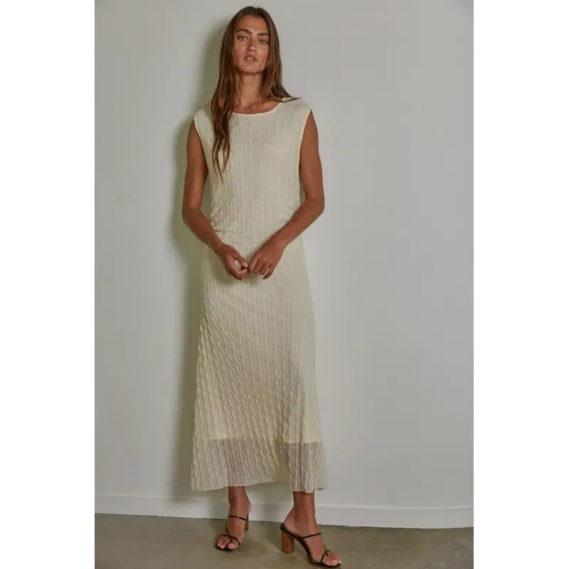 Woven Nylon Lace Sleeveless Maxi Dress - Ivory