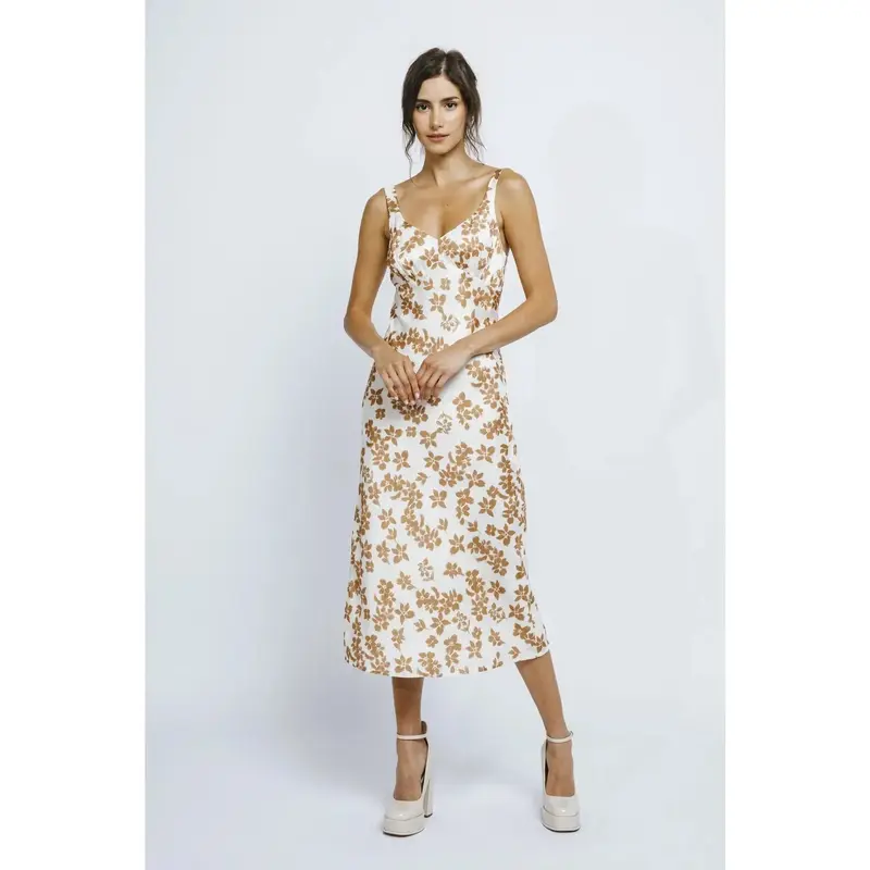 Satin Slip Dress - Brown Floral