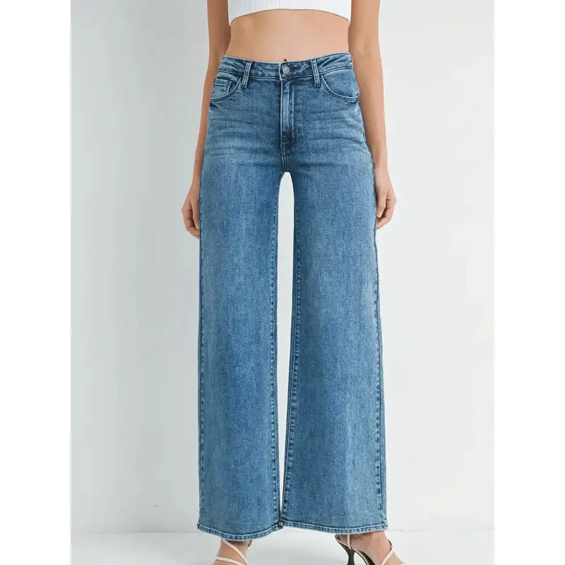 Stretchy Wide Leg Denim Jeans - Dark Denim