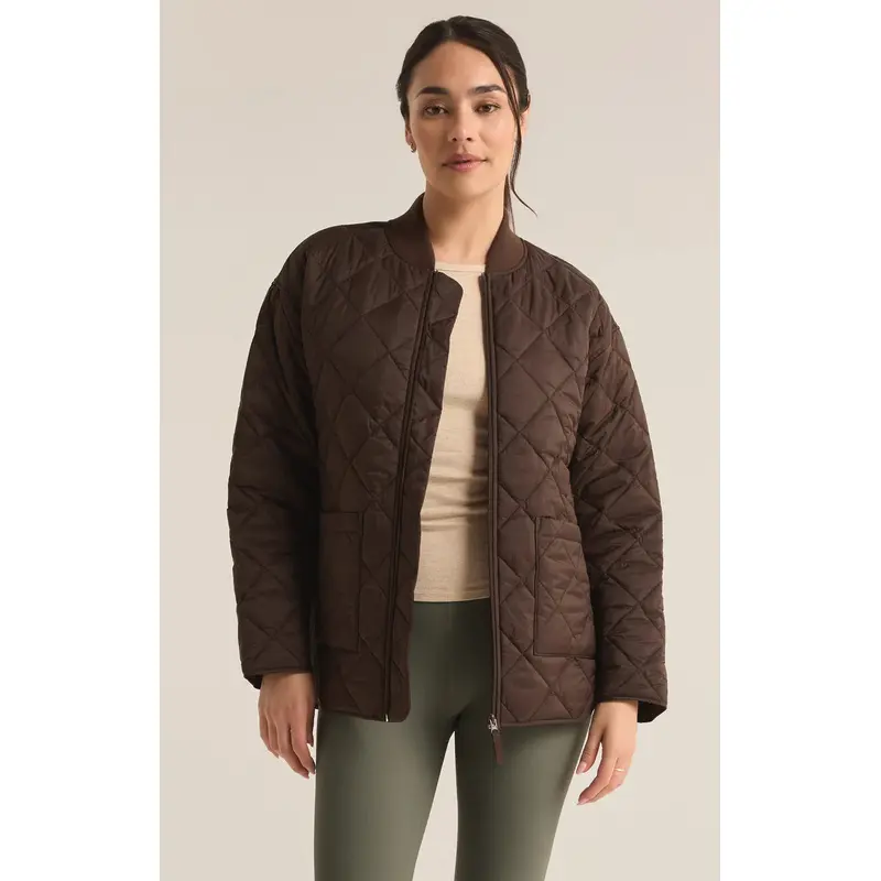 Sunrise Quilted Nylon Bomber Jacket - Cocoa Bean