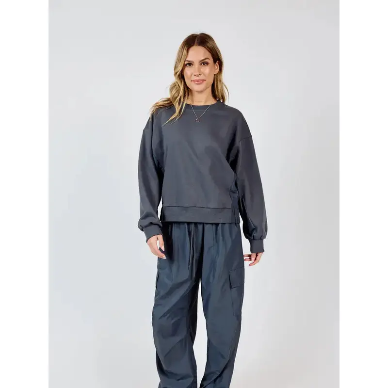 Vita Elastic Waist Cargo Pants - Charcoal