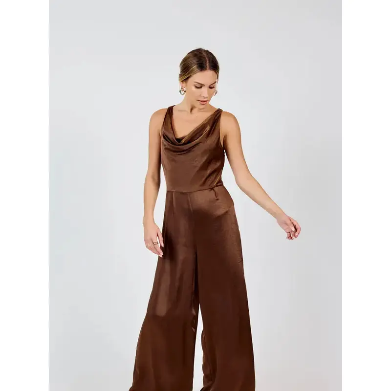 Warm Tea Cowl Neck Jumpsuit - Chocolate