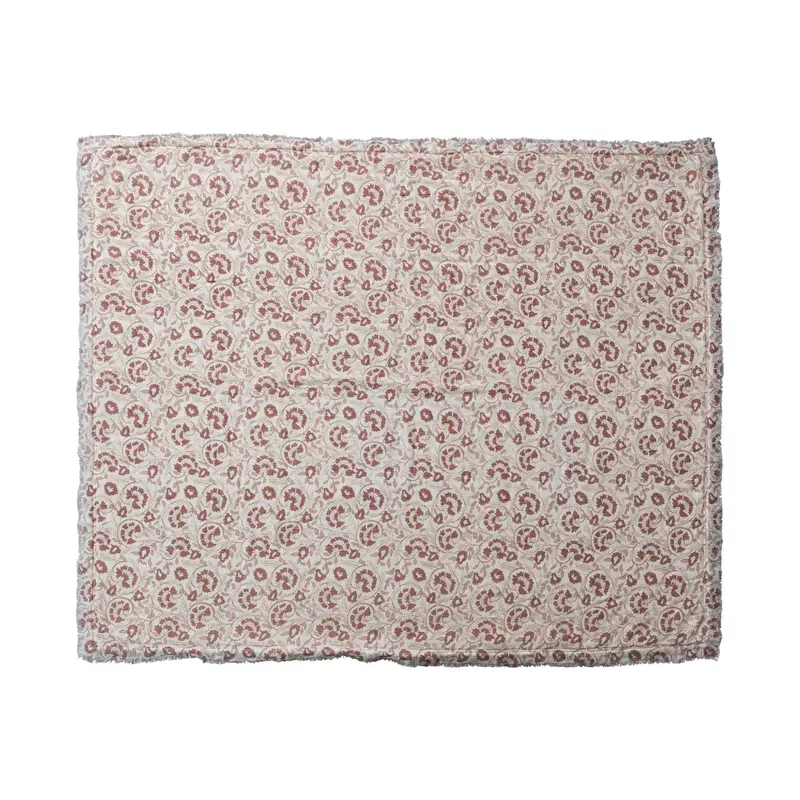 Woven Cotton Printed Throw Blanket - Sherpa & Fringe