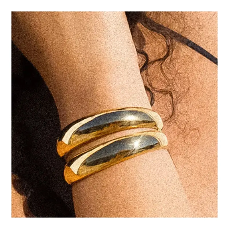 Ronan 18K Gold Non-Tarnish Layered Round Bangle - Yellow Gold