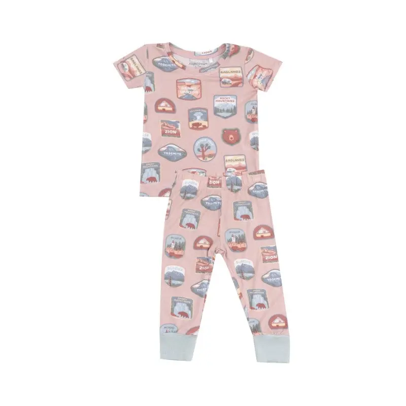 Short Sleeve Loungewear Set - National Park Patches - Pink