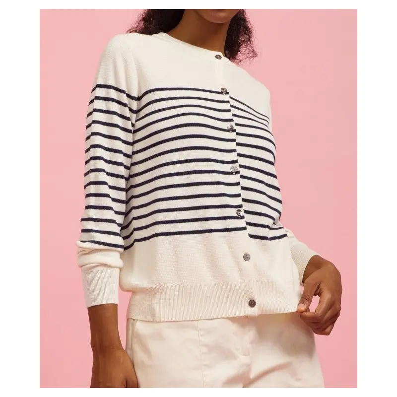 Striped Cardigan - Off White & Navy