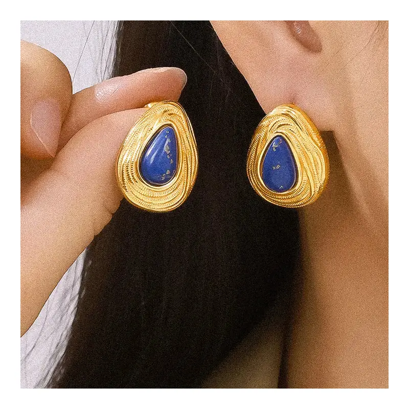 Thura 18K Gold Non-Tarnish Lapis Lazuli Droplet Earring - Blue