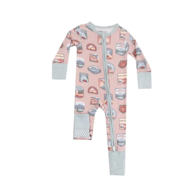 Two Way Zipper Romper - National Park Patches - Pink
