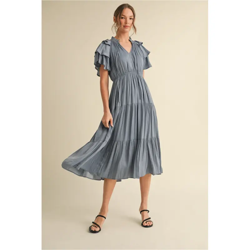 Wrinkle Midi Dress - Blue