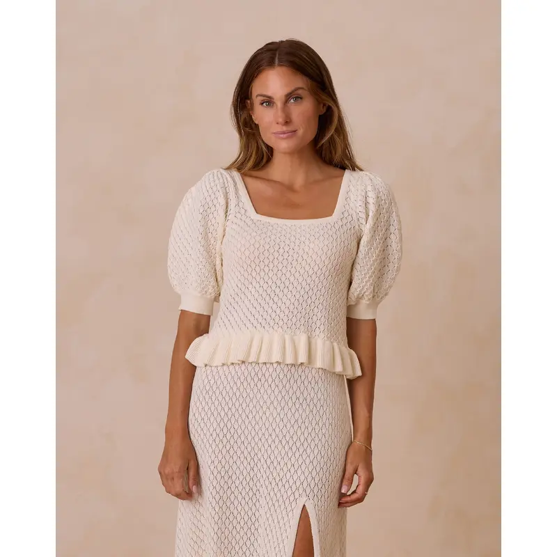 Rylee + Cru - Women's Knit Puff Sleeve Top - Ivory