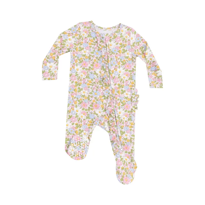 Two Way Ruffle Zipper Footie - Bubbly Baby Calico
